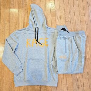 Men Hoodie Jogger Set L Gray Graphic Tracksuit Lightweight Strtch NWT Streetwear